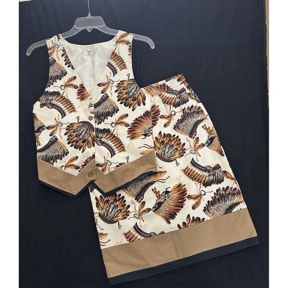 Handmade Other - Vintage Western Americana Vest & Pencil Skirt Set First Nation Headdress Pattern